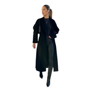 Womens Gallery Black Hooded Maxi Trench Coat | Size small